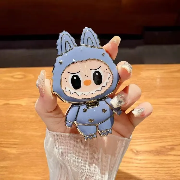 卡通可爱labubu手机支架拉布布便携化妆镜手机支架可旋转可折叠款