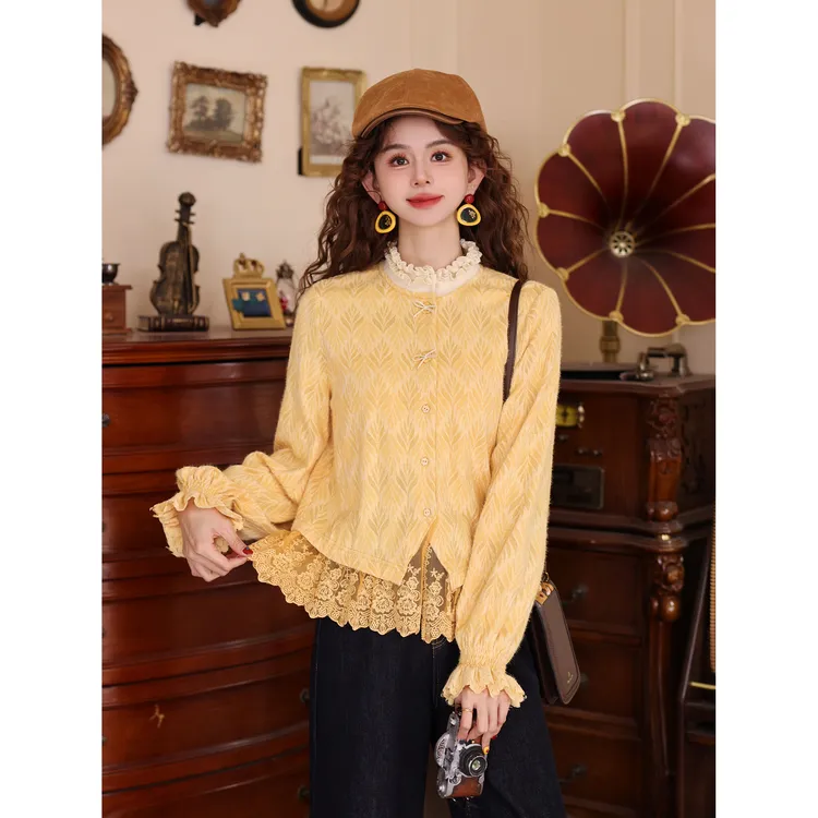 陈大器【稻芒悬针】复古港风拼接加厚长袖百搭上衣衬衫JJ1689633