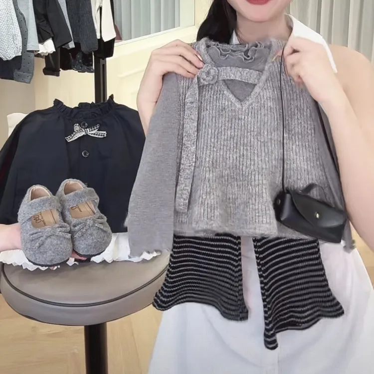 秋装宝宝套装女童秋季2025新款中小童洋气马甲打底裤韩版三件童装