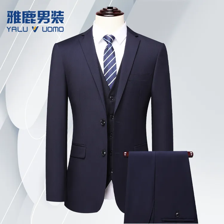 雅鹿男装四季薄款商务休闲西服套装中年男士外套上衣纯色高档灰色