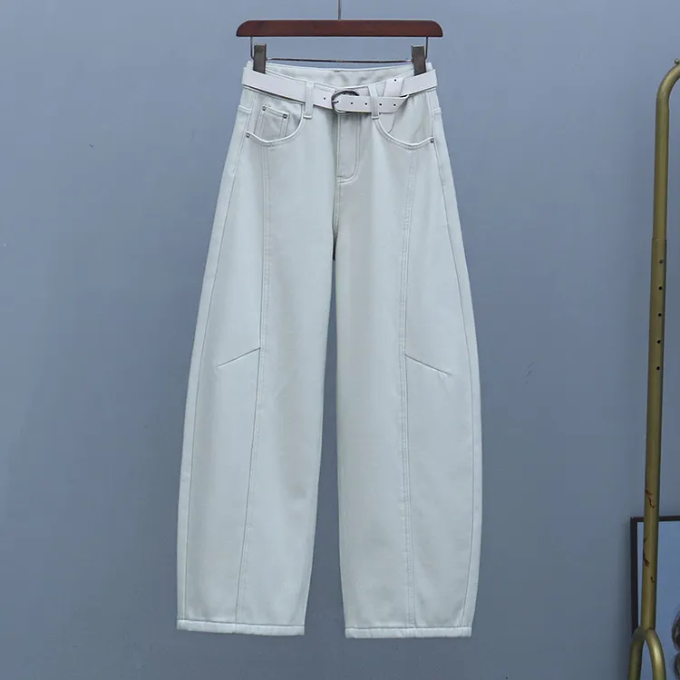 高腰秋冬厚款加绒阔腿弯刀裤2025年潮流百搭休闲牛仔裤显瘦香蕉裤