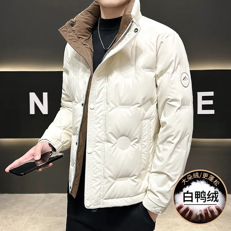 【白鸭绒羽绒服】2025新款男韩版冬季潮流帅气休闲立领连帽保暖外套