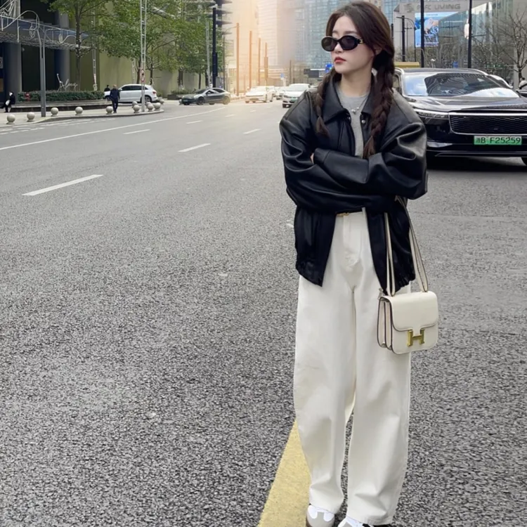 新款加绒简约直筒牛仔裤女百搭时尚洋气休闲裤