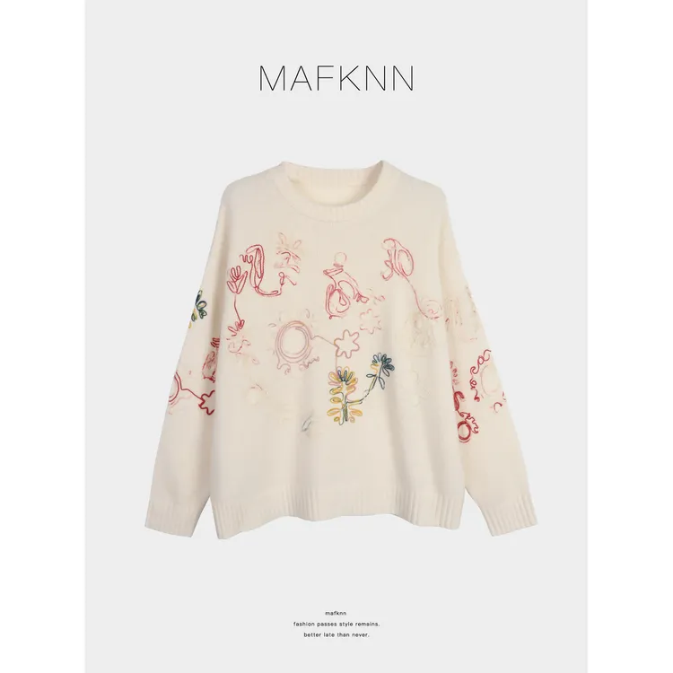 MAFKNN/玛肯时尚休闲简约纯色百搭圆领绵羊毛毛衣MK13673