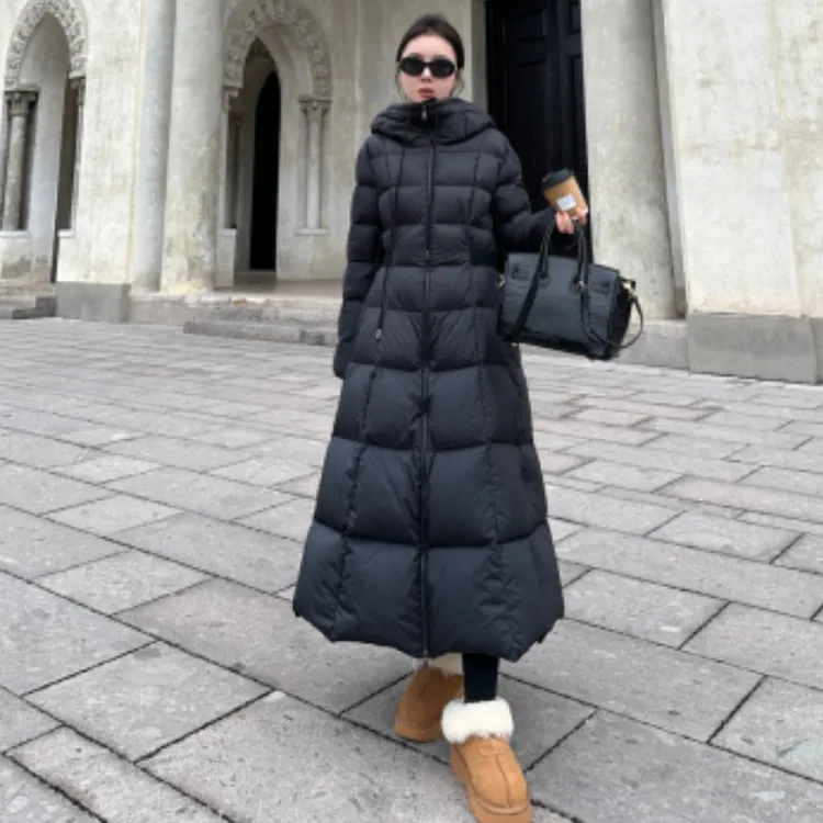 长款收腰羽绒服女款爆款2025新款高级品质上档次修身显瘦白鸭绒服