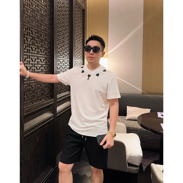 【爱心领口】夏日闪钻红心液氨棉薄款男士印花情侣短袖T恤WXWG372