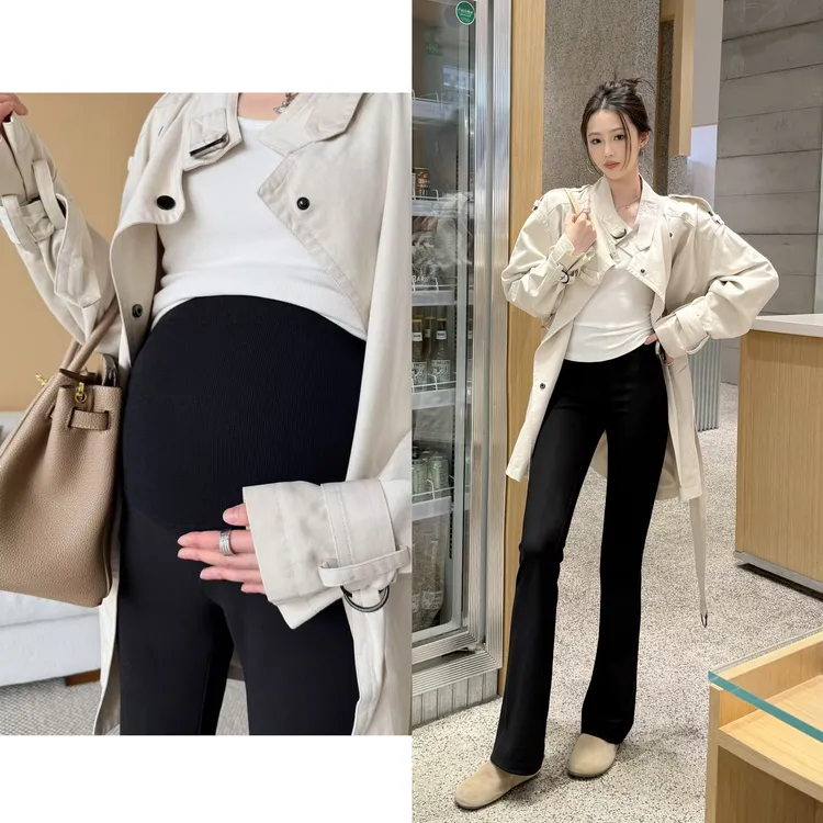 2025秋季新款托腹孕妇裤直筒微喇裤子女显瘦外穿小黑裤长裤1022