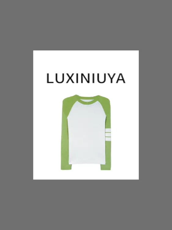 【LUXINIUYA】无限袖 ‘100羊毛’撞色条杠薄款显瘦插肩袖上衣#QDS313