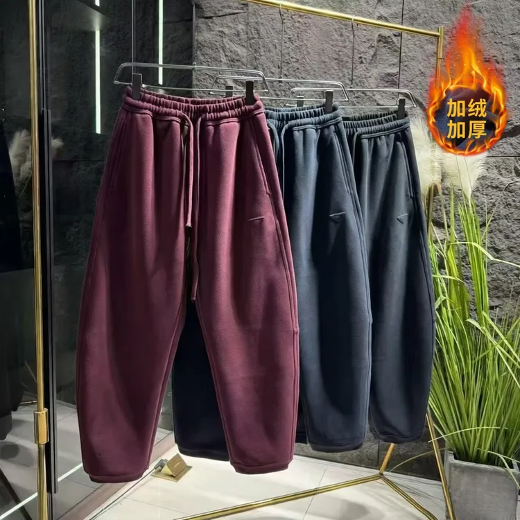 秋冬新款时尚潮牌纯色简约百搭痞帅重磅磨毛休闲裤宽松男士长裤