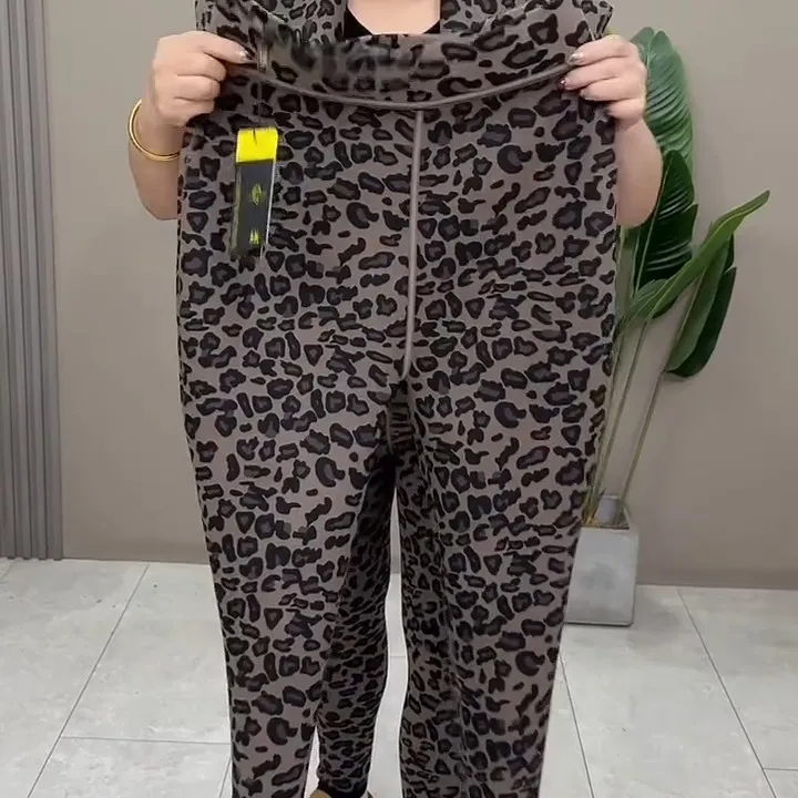 秋冬季新款大码豹纹腰头设计加厚保暖显瘦百搭休闲棉裤