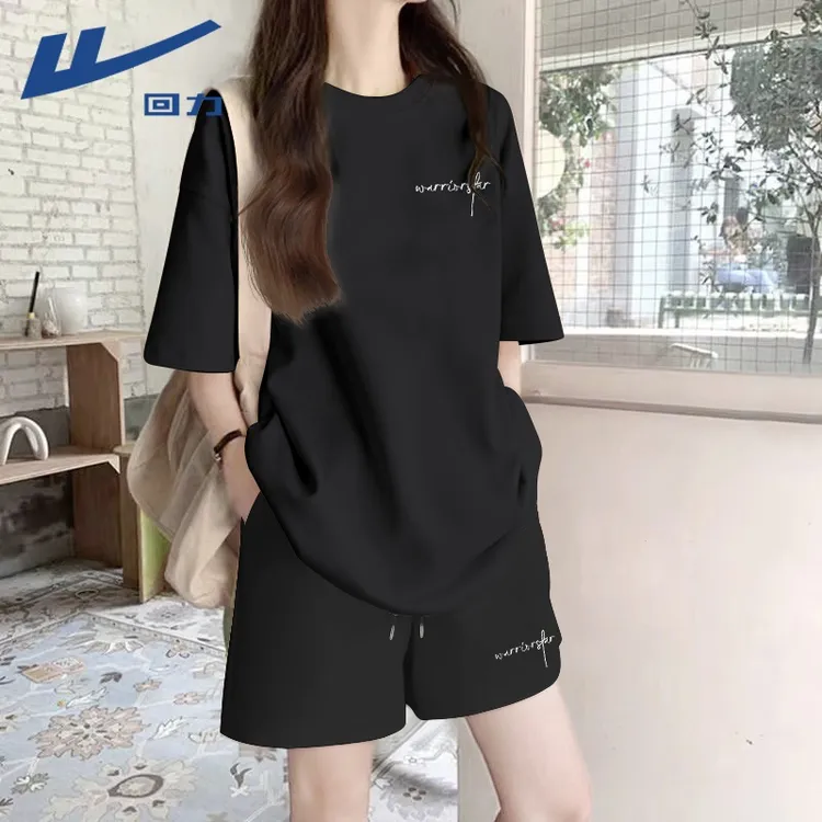 回力纯棉短裤套装女2025新款爆款洋气减龄夏季宽松短袖休闲两件套
