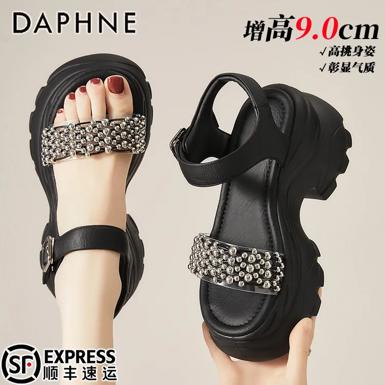 达芙妮9CM松糕罗马凉鞋女鞋2025夏季新款厚底增高透气沙滩凉拖鞋