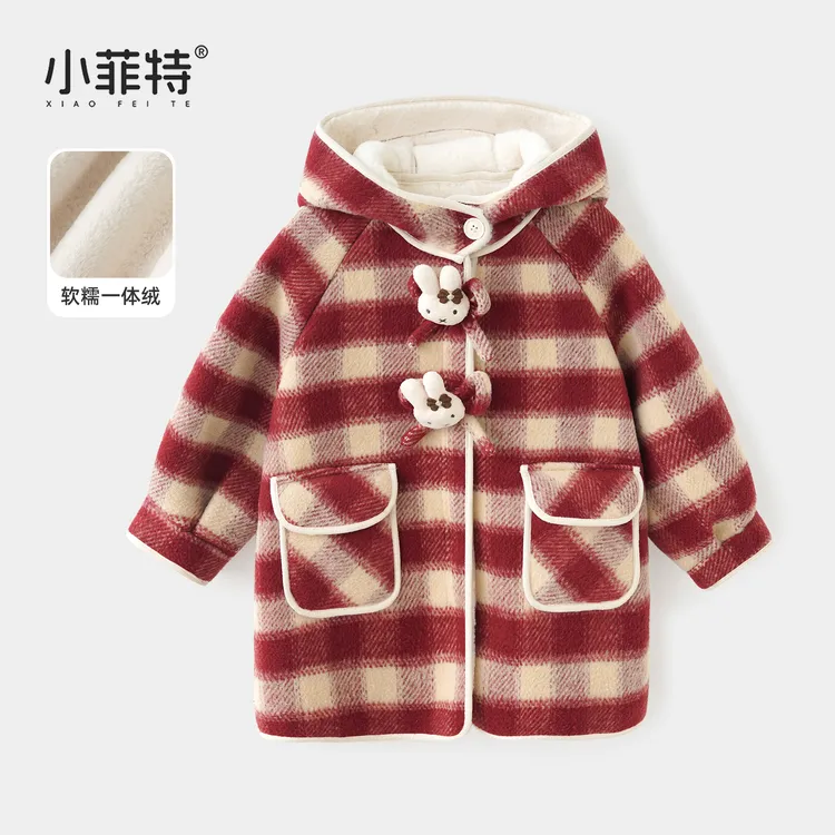 小菲特女童冬装颗粒绒加厚连帽外套中大童儿童保暖上衣YNYD56715