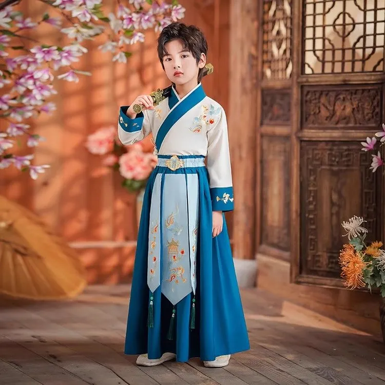儿童汉服冬季演出服男童明制国风古装武侠风表演服青少年古风少爷