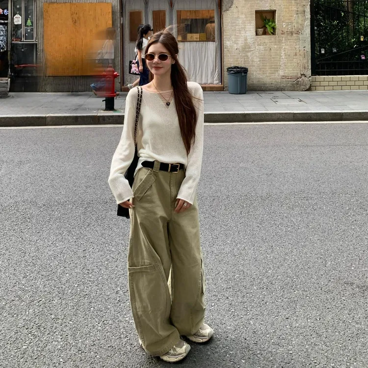 韩版时尚百搭洋气甜美罩衫长袖T恤女2025早秋新款宽松复古长裤潮