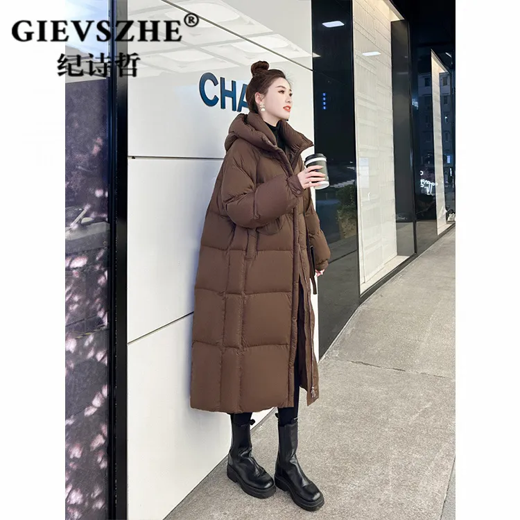 纪诗哲显瘦长款羽绒服女2025冬季新款时尚过膝加厚保暖白鸭绒外套