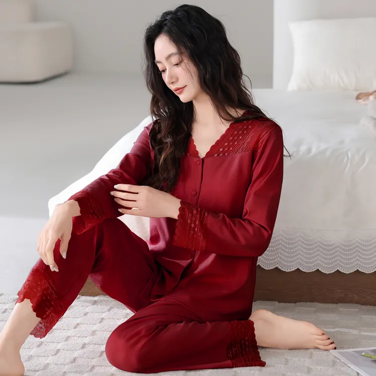 睡衣女款爆款2025新款套装纯棉春秋女士大码红色酒红本命年家居服