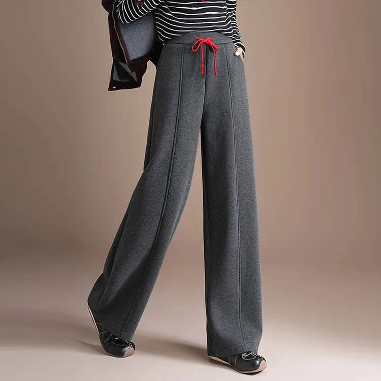 哥弟阿玛施正品时尚阔腿女秋冬新款高腰显瘦垂感休闲加绒弯刀长裤