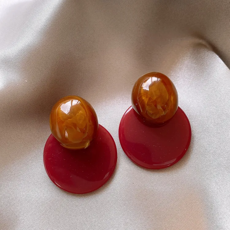 非金属树脂耳饰 复古几何撞色圆球圆盘耳钉女高级感耳环精致耳饰