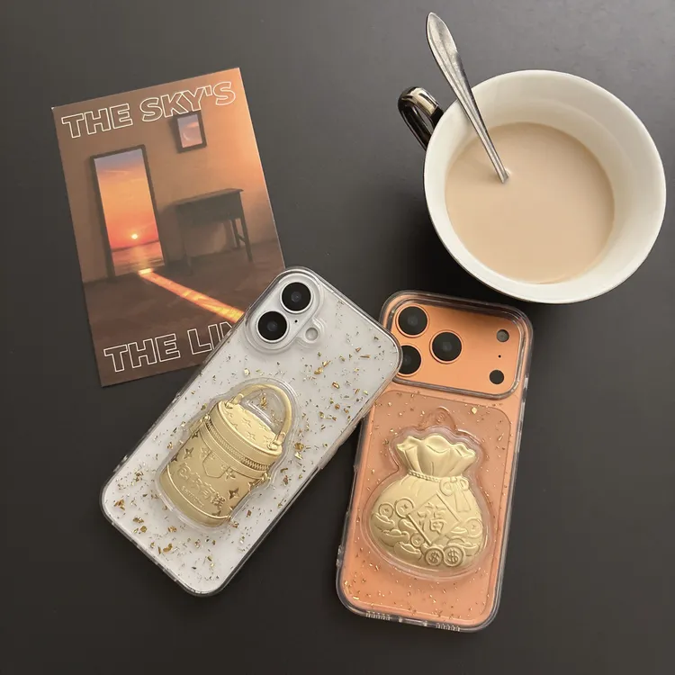  适用苹果11-17Promax金箔滴胶立体包你有钱财神手机壳