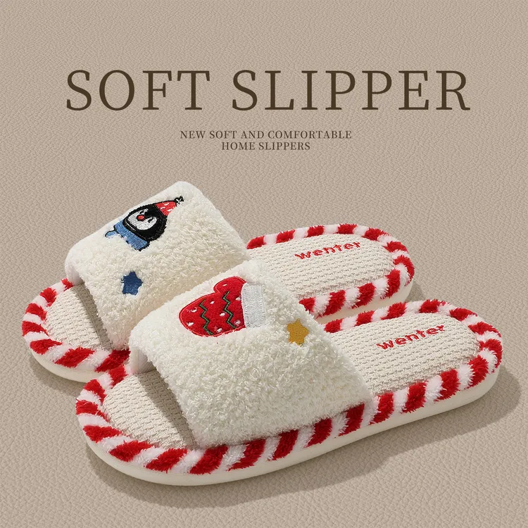 小企鹅亚麻拖鞋女款秋冬季网红新款软底静音韩版ins棉麻地板拖女