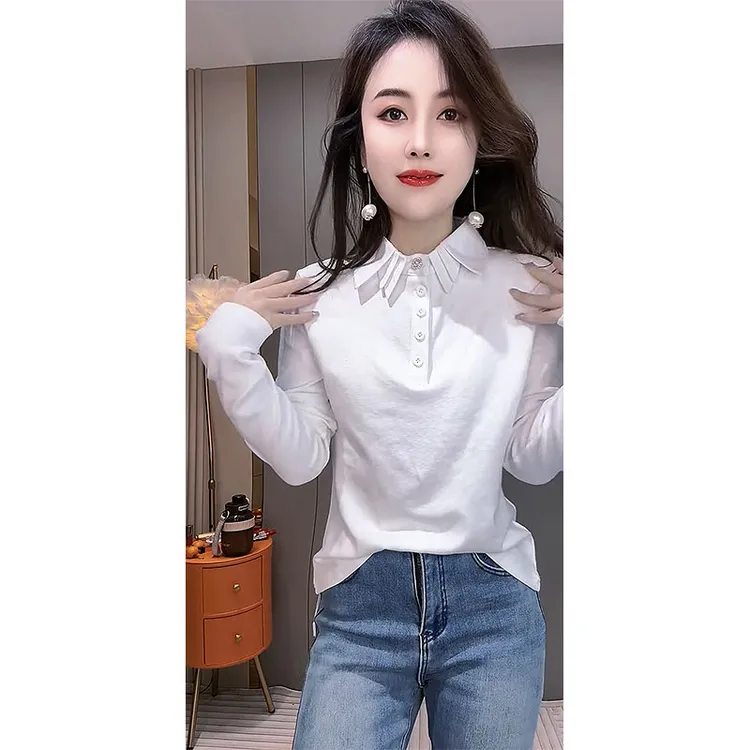 韩版设计感多层翻领显瘦百搭长袖衬衫秋冬新款洋气时尚纯色打底衫