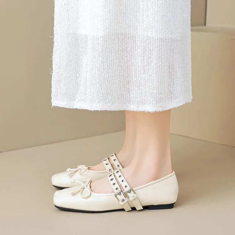 一脚蹬妈妈鞋夏季蝴蝶结单鞋皮鞋夏季百搭法式仙女风软底裙子温柔