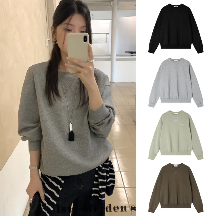 Miss sumey#1391自制空气层灰色套头运动圆领卫衣女黑色上衣外套