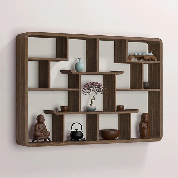 博古架壁挂实木新中式壁挂上墙茶具展示架尺寸背景架多宝阁古董架