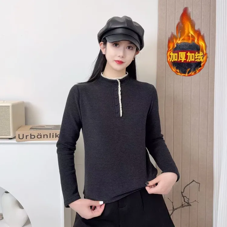 【加绒加厚】冬季洋气加绒加厚颗粒绒时尚保暖花边领打底衫上衣2621