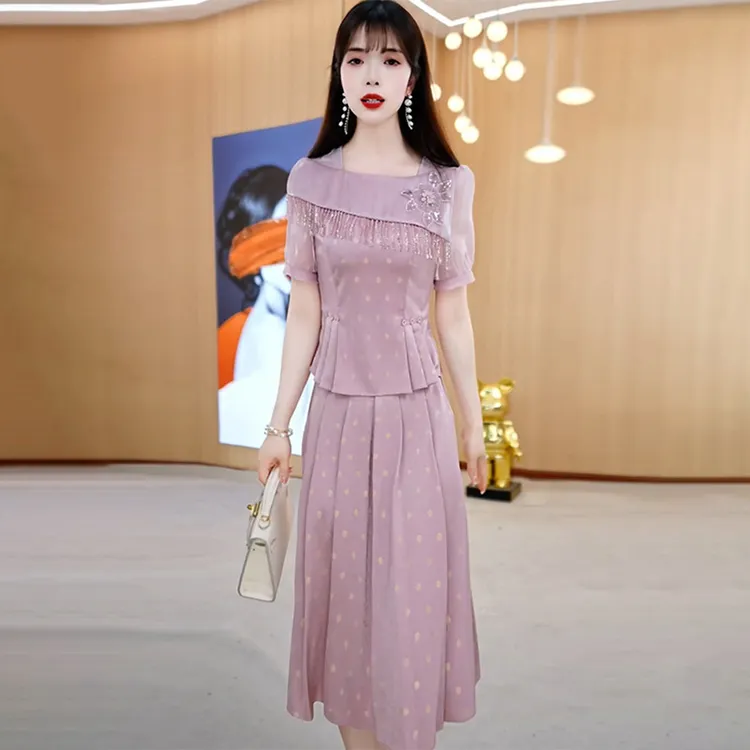 【上下套装】2025年夏季新款方领时尚洋气减龄收腰气质通勤两件套裙