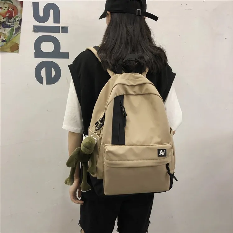 休闲古着感双肩包男潮简约大学生尼龙书包女潮流韩版ins风背包