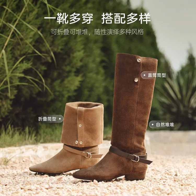 【橱窗】73hours女鞋沙漠音乐节冬季新长筒堆堆靴西部牛仔靴女骑士