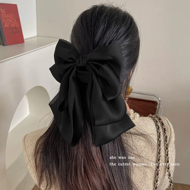 法式温柔气质缎面超大号蝴蝶结飘带发夹女后脑勺抓夹鲨鱼网红时尚