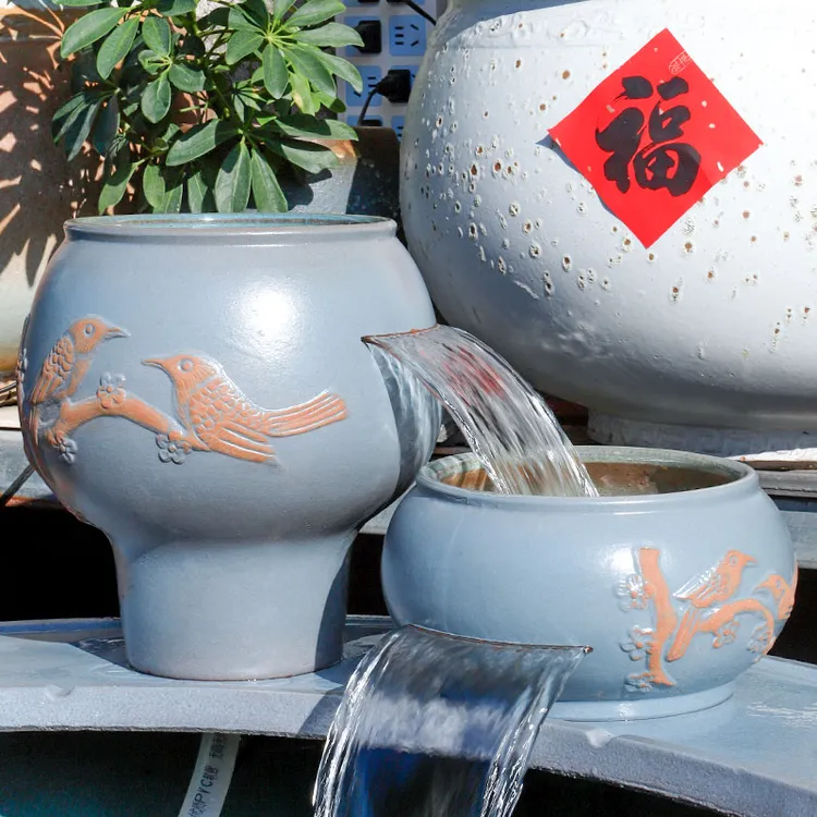 花盆水缸家用水培流水摆件古法养鱼无孔瀑布特大口径庭院造景陶罐