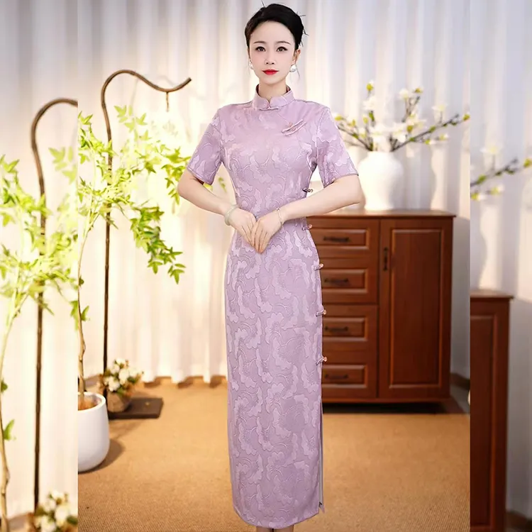 【Apple02】2025春夏新款高端提花复古中国风走秀长款满庭芳华