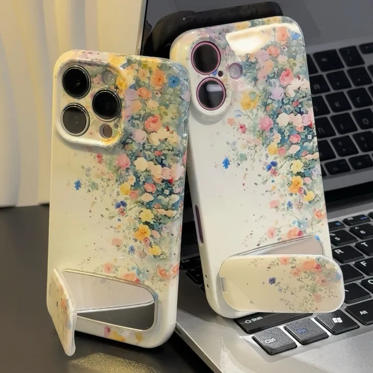ins花海花丛镜子支架适用苹果16promax手机壳华为vivo小米15oppo