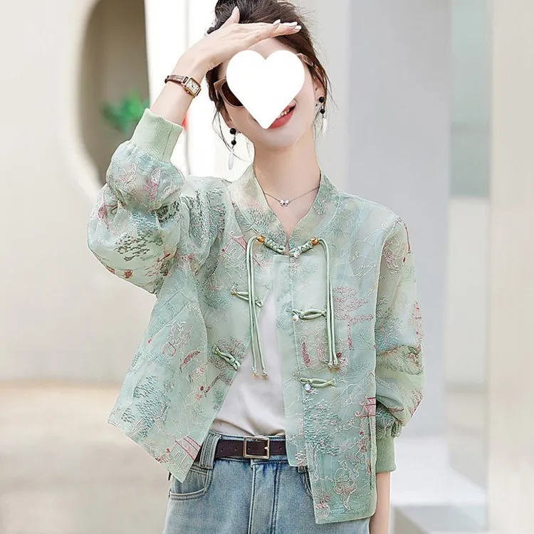 春夏国潮法式刺绣宽松短款防晒小个子女款外套中式国风潮牌时尚