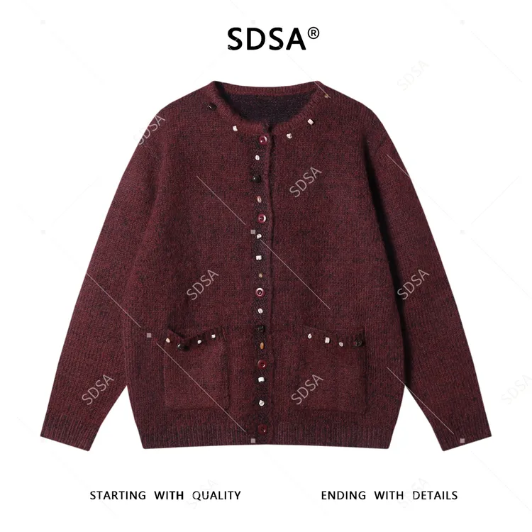 SDSA男士秋冬新款痞帅男装轻奢小香风立体撞色纽扣圆领开衫毛衣