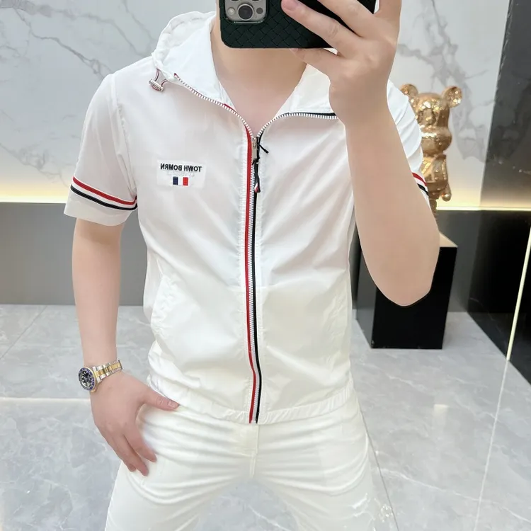 度尚-欧货轻奢高品质夏款男士短袖连帽休闲时尚冰氧丝T恤薄款半袖