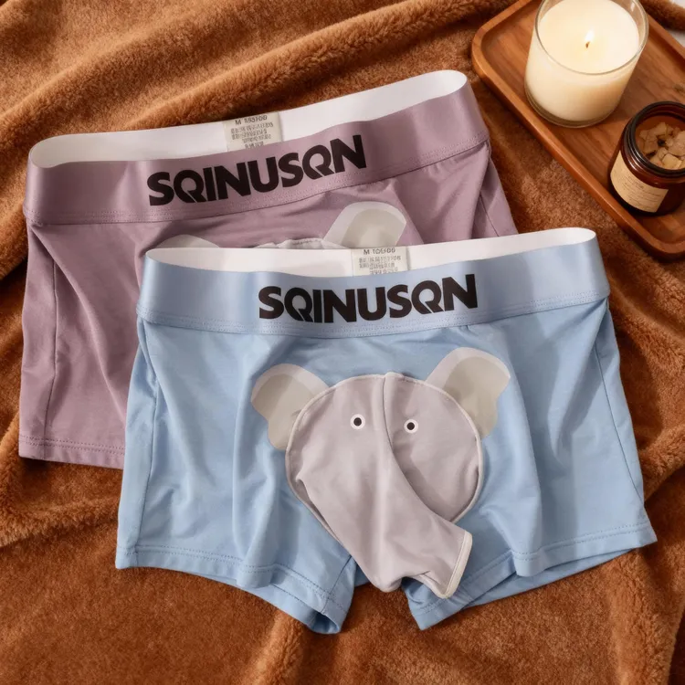 男士内裤卡通大象平角裤头莫代尔抗菌舒适透气分仓四角裤枪弹分离