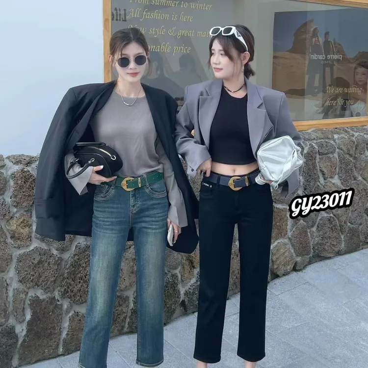 古月早秋新款23011高腰显瘦烟管牛仔裤时尚百搭休闲必备