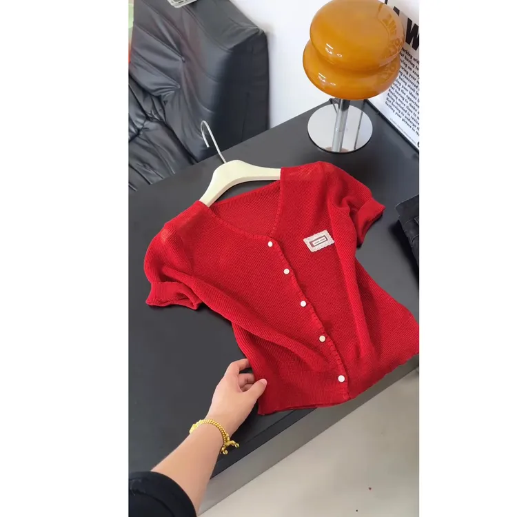 2025新款夏季薄款冰丝短袖t恤女爆款超好看独特漂亮薄纱正肩上衣