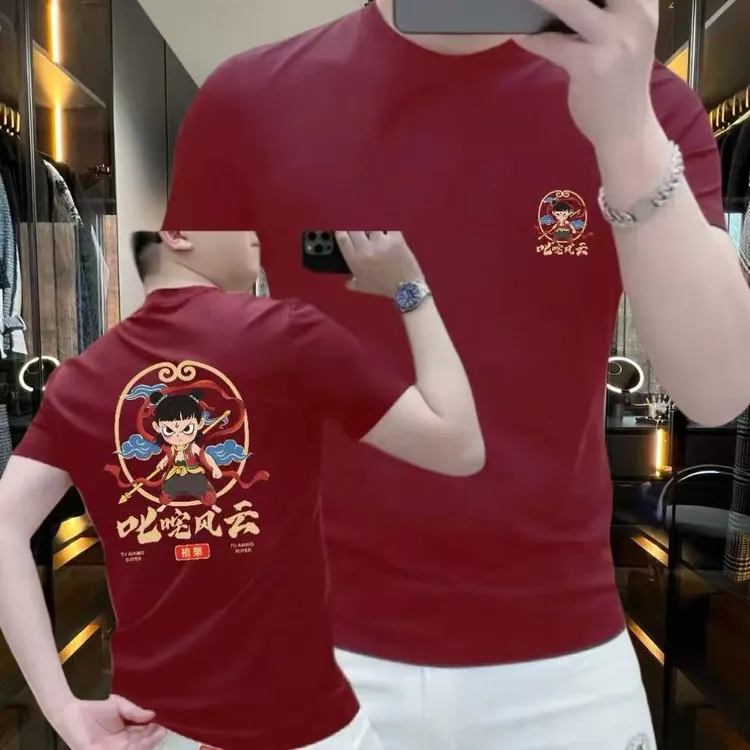 叱咤风云 高品质新款重磅轻奢百搭极简印花流行圆领时尚宽松半袖