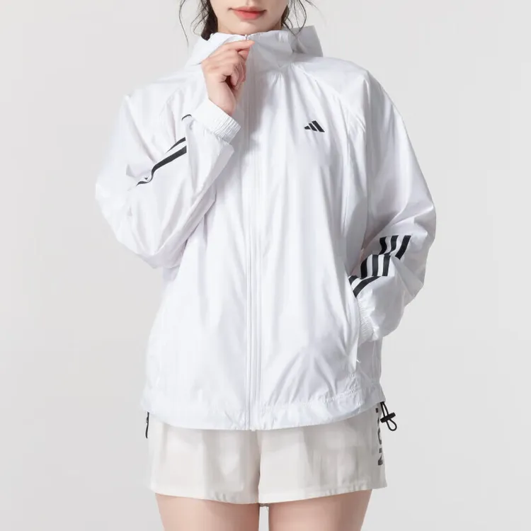 adidas/阿迪达斯女子夏季运动训练休闲连帽夹克外套白色梭织夏季