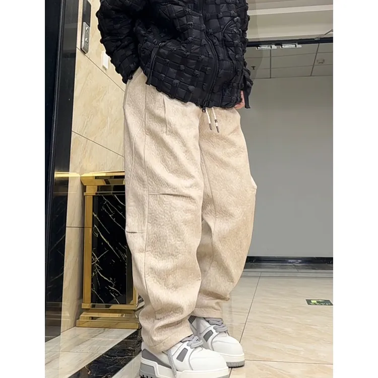 摸着像马毛加厚锥子休闲裤男宽松冬季抗风保暖拼接三色百搭长裤子