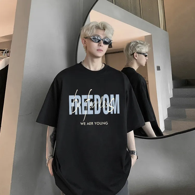 纯棉个性街头设计感字母印花短袖t恤男夏季ins潮牌宽松帅气上衣服
