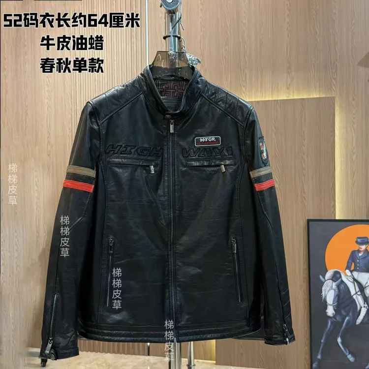 男士真皮牛皮头层皮油蜡复古赛车服休闲潮牌夹克2588黑色感恩回馈