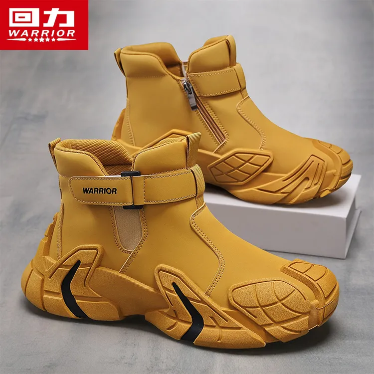 回力男鞋2025冬季新款潮流皮面厚底工装马丁靴男英伦风切尔西靴子