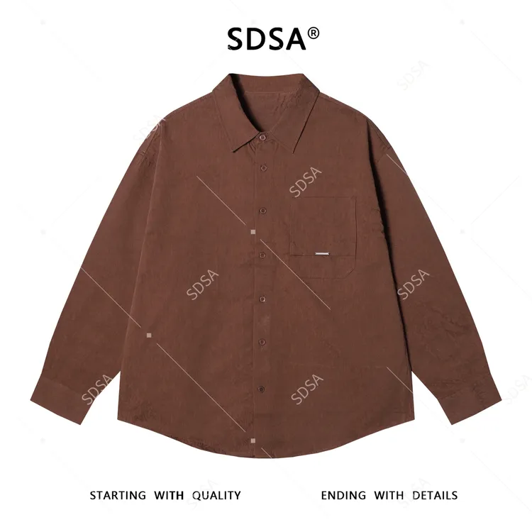 SDSA秋冬新款痞帅男装韩版潮牌提花纽扣翻领长袖衬衫宽松简约衬衣